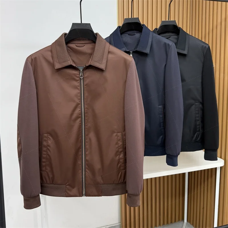 

Nylon Knitted Patchwork Men's Jaet Stand Collar Luxury Lightweight Autumn Adstration Sle Old Money Faion Zipper Clo...