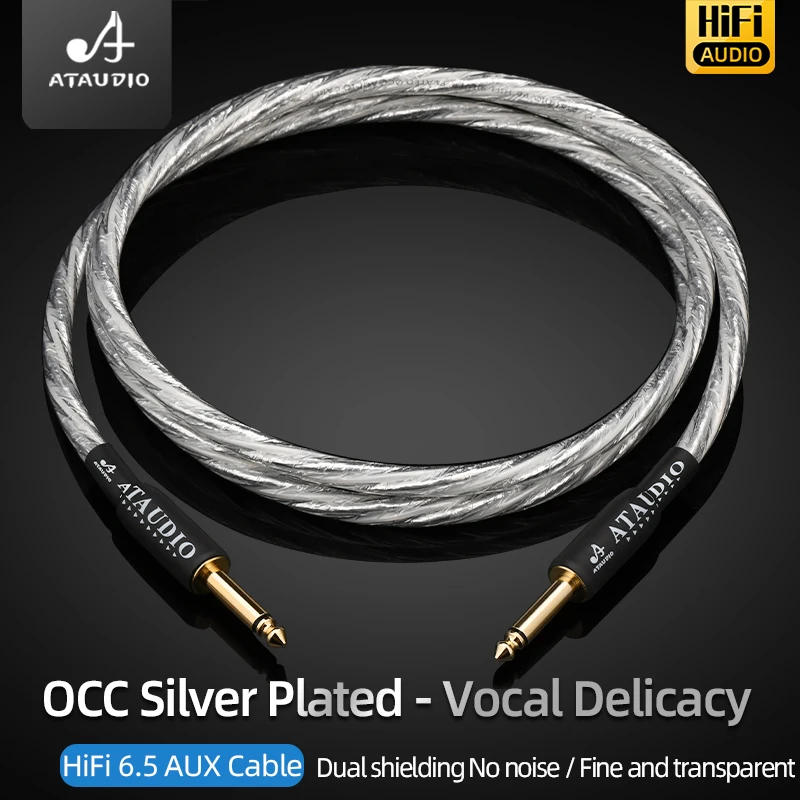 ATAUDIO HiFi Aux Guitar Cable Mono 6.5 Audio Cable 6N OCC Silver Plated Core Dual Shield 6.35 TS Electronic Instruments Cable