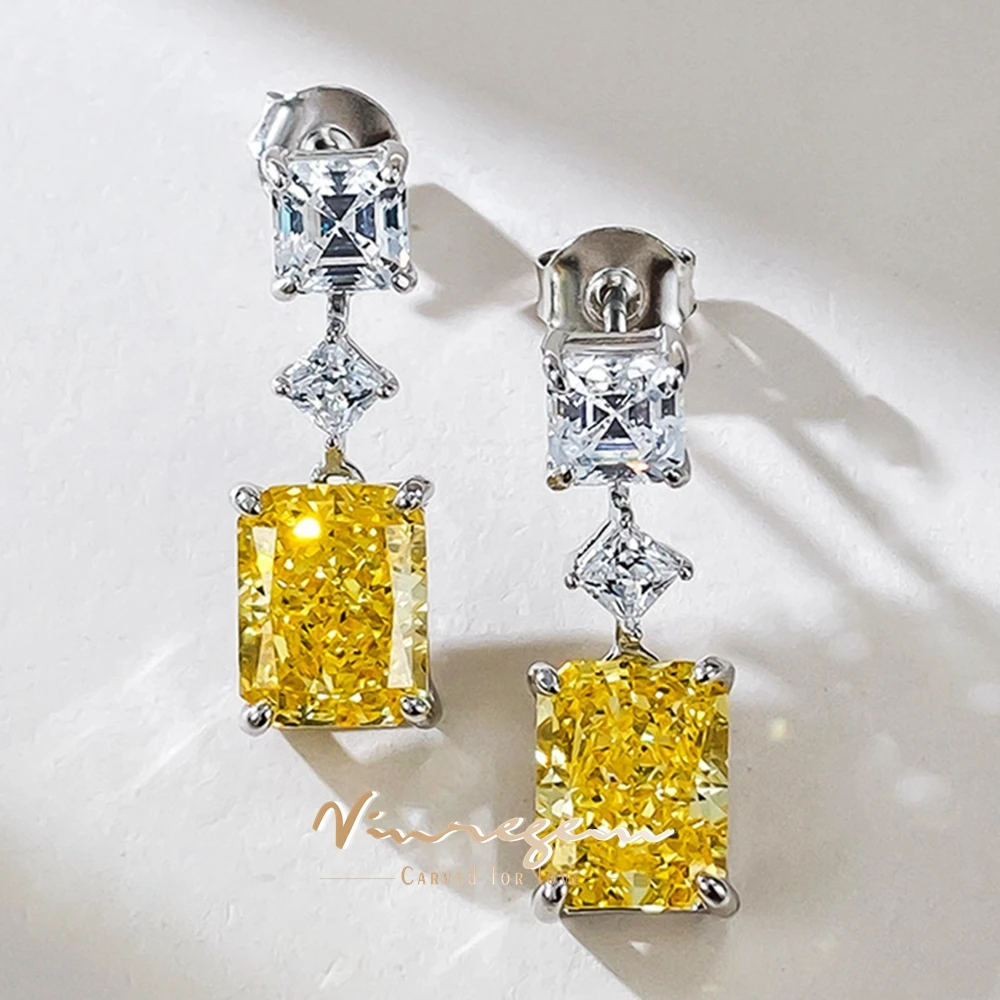 

Vinregem 7*10 MM Crushed Ice Cut Citrine High Carbon Diamond Gems Sparkling Drop Earrings for Women 925 Sterling Silver Jewelry