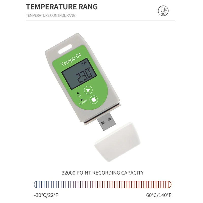Registrador de dados de temperatura USB Smart-2X Tempu04 com capacidade de 32000 pontos Registrador de dados TEMP reutilizável 30% de desconto