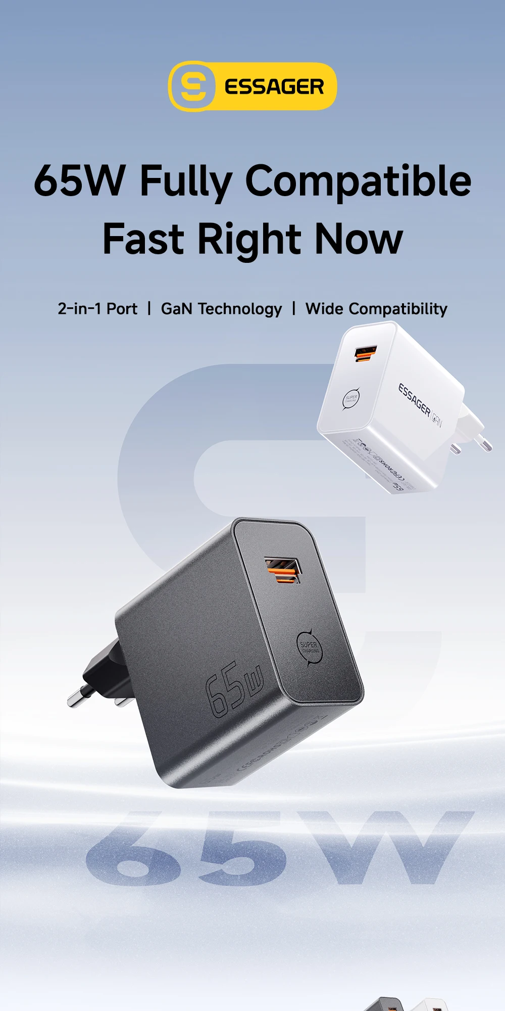 Essager 65W GaN Ladegerät PD-Ladegerät Typ C USB-Ladegerät unterstützt QC3.0 Tragbares Schnellladegerät für iPhone Huawei Xiaomi Laptop-Ladegerät – Detail 1