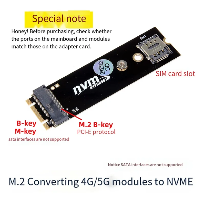 ABGN M.2 B キーから M.2 M キー NVME または B キーアダプタカード、SIM カードスロット付き 3G/4G/5G LTE モジュール用