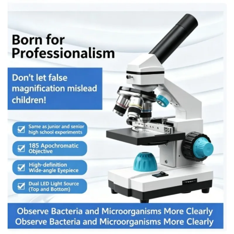 Kids Biological Microscope 2000X Portable High Definition For Student Science Experiment Educational Learning Tool