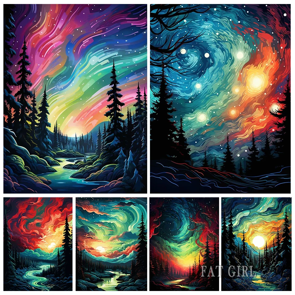 Diamond Embroidery Starry Sky Full Diamond Painting Fantasy Northern Lights Scenery Rhinestone Mosaic Cross Stitch Handmade Gift