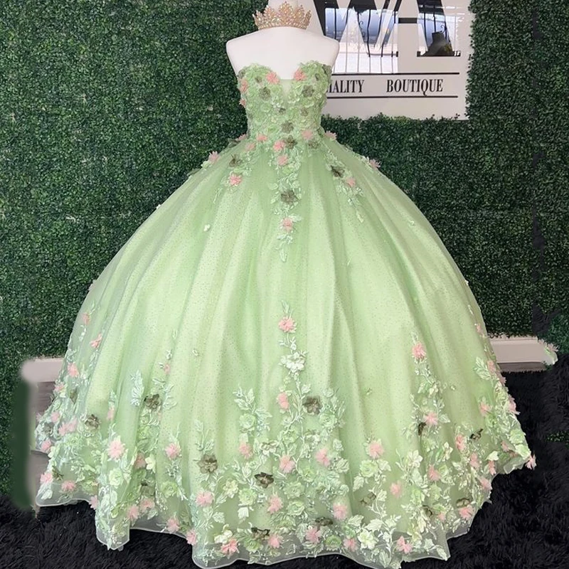 

ANGELSBRIDEP Sage Green Quinceanera Dresses Sweetheart Ball Gown Lace Appliqued Off The Shoulder Corset Vestidos De XV Anos NEW