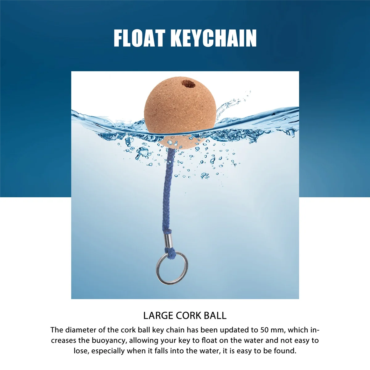 4Pcs Floating Cork Ball Keyrings,50mm Key Float Water Sport Accessories for Surfing Swimming Diving Fishing Sailing Boat image 3