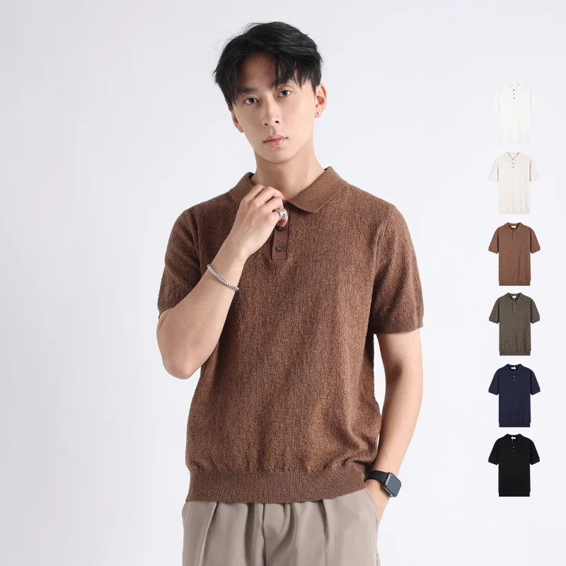 

BROWON Summer Short Sleeve Knitted Men T Shirt 2025 New Fashion Casual Slim Fit T-shirt Soft Breathable Knit Cotton Tops for Men