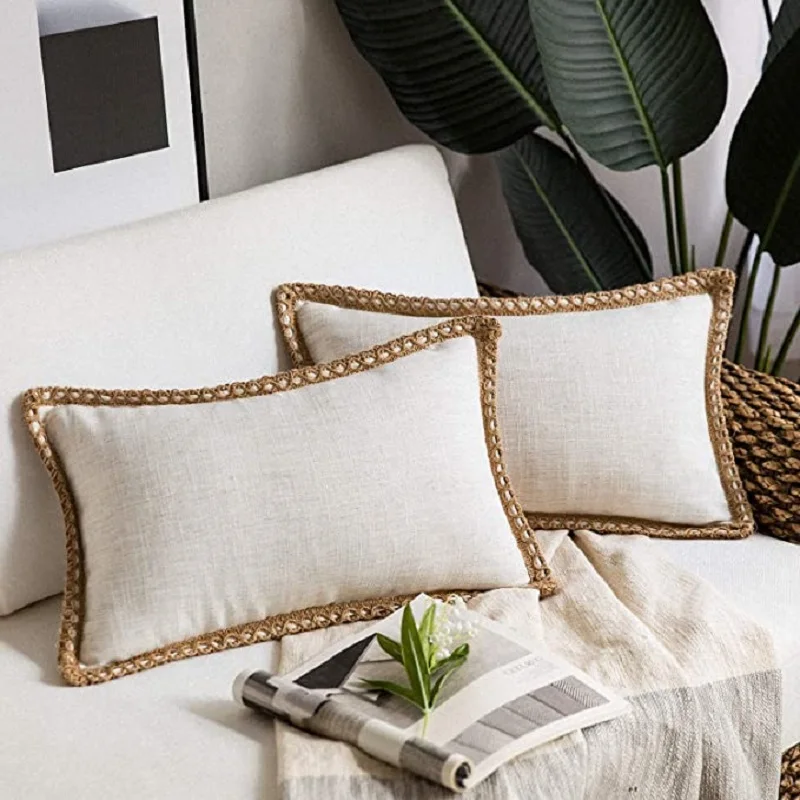 2PCS Khaki Linen Cushion Cover Throw Pillow Cover Decorative Pillows for Sofa Bed Velvet Luxury Sofa Cushions Case Home Decor