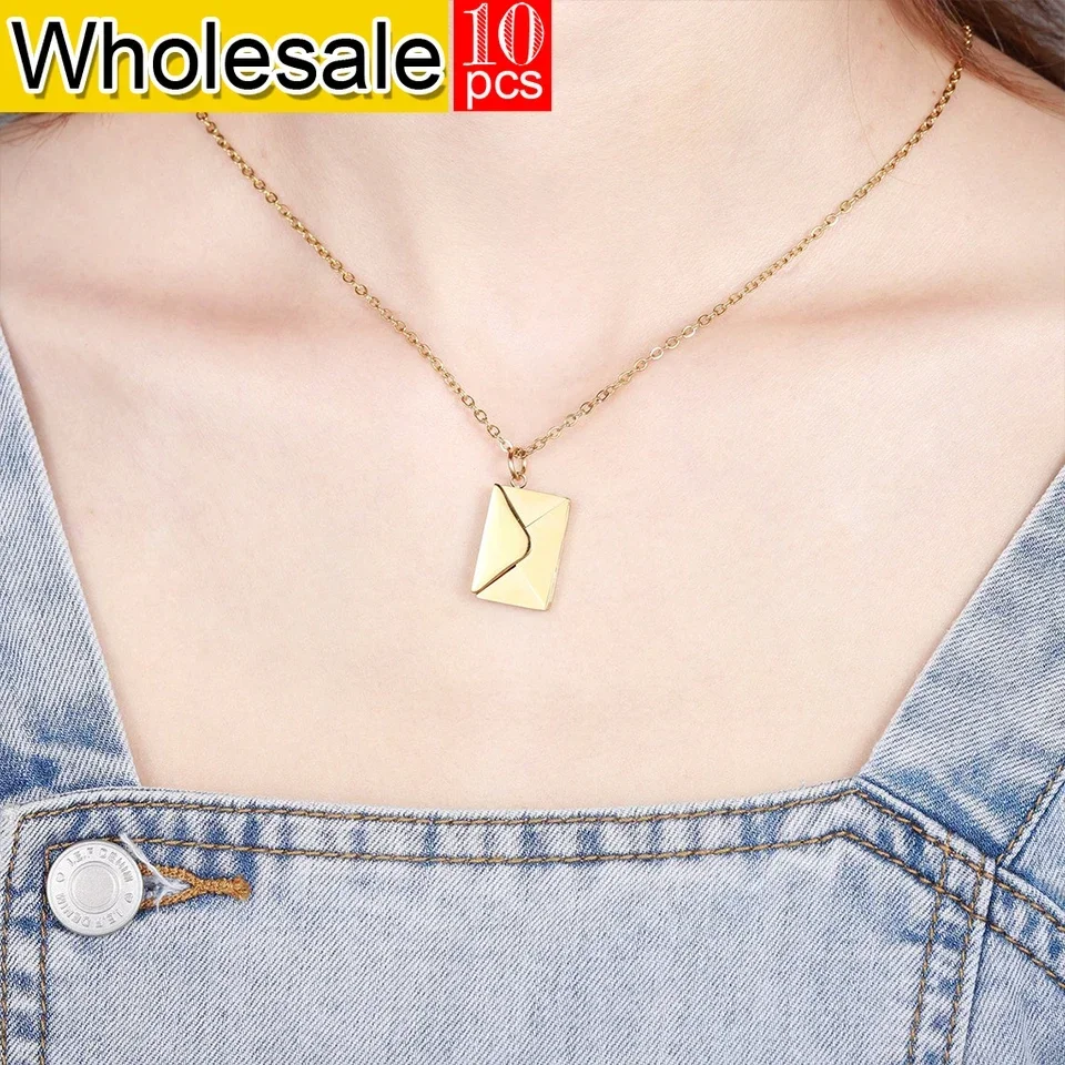 

Women 10PCS Love Letter Envelope Pendant Necklace Stainless Steel Jewelry Confession Love You for Valentine Day Mother Day Gift