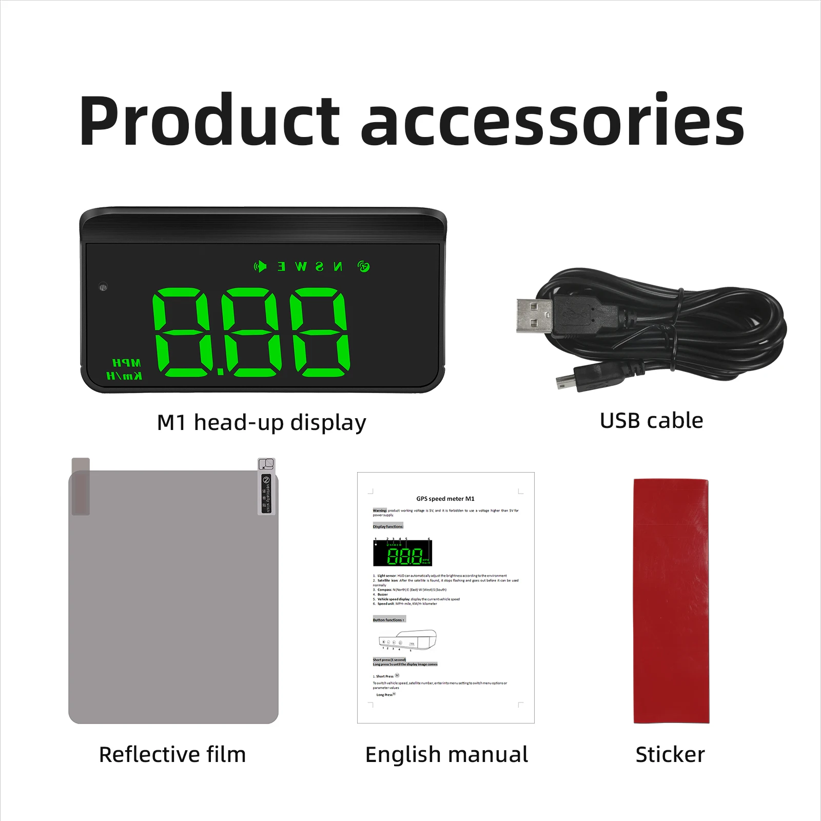 M1 GPS HUD Speeding Alarm System Car HUD Head Up Display On Board Computer Windshield Projector Smart Digital GPS Speedometer