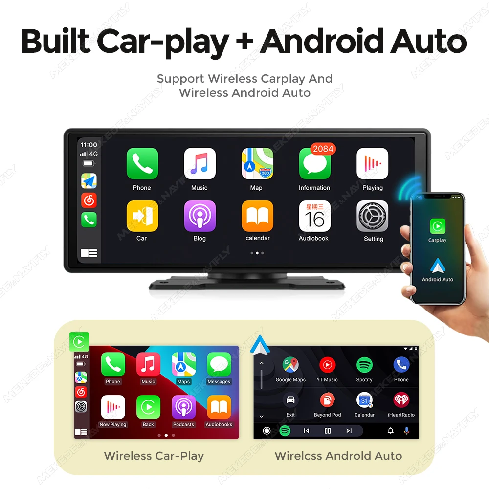 Pantalla inteligente multiusos de 6,86/10,26 pulgadas, Control Central, compatible con Mirror-Link, Carplay, Android, pantalla táctil automática,