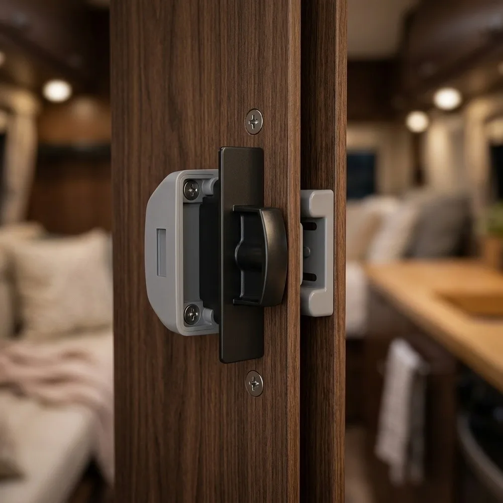 Press to Lock Cabinet Latch Handle for RV Marine Yacht Storage Applications Built with ABS and Zinc Alloy for Reliable Use