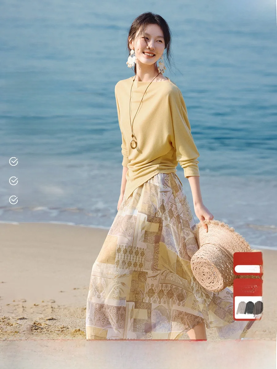 

Комплект с юбкой и цветочным принтом Ele, женский, весна 2026, стройнящий силуэт, качественный ансамбль, бренд XWI, китайский производитель