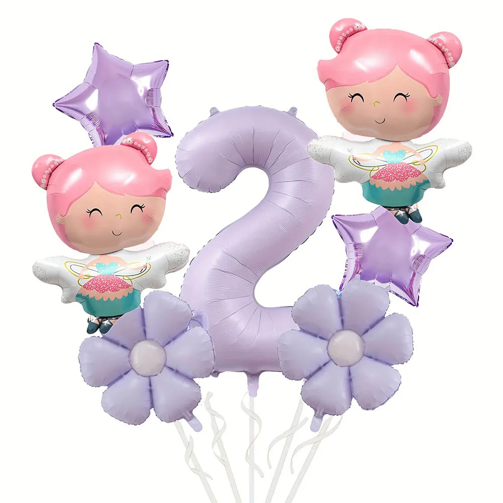 7 Stück kleine Fee Meerjungfrau Folienballon 40 Zoll Nummer 1-9 Ballon-Set lila Gänseblümchen Geburtstag Hochzeit Jahrestag Party Dekoration