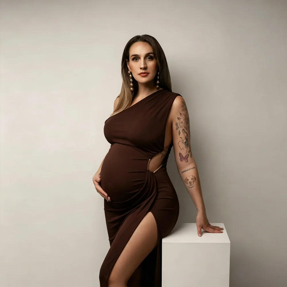 Pregnancy Photography Outfit One Shoulder Sleeveless Side Slit Dress  Photography Dress For Women Photography Studio Clothing view 6