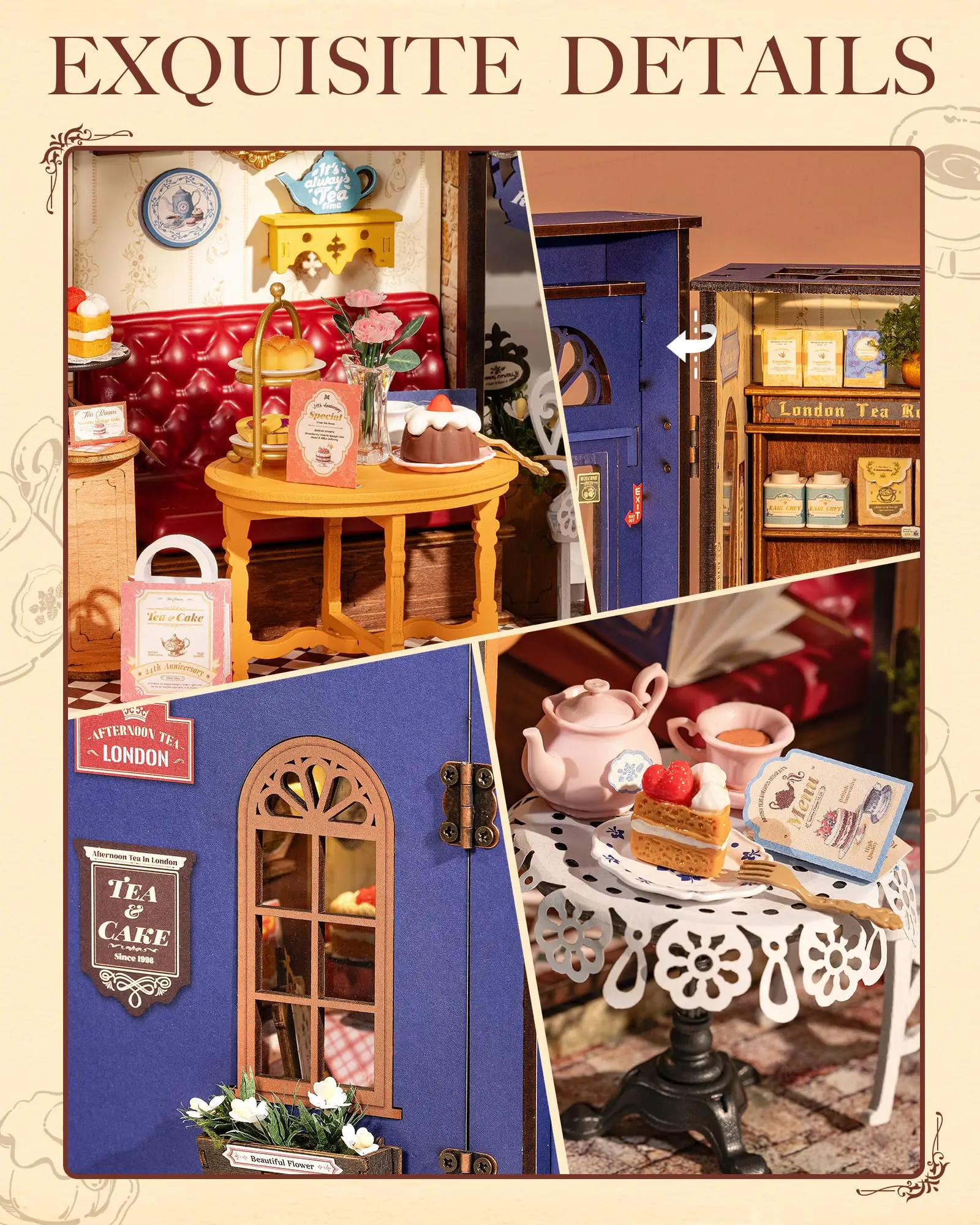 Robotime DIY Miniature เวลาว่าง Tea Room ตุ๊กตา 3D ปริศนาไม้ของเล่น PreColored ไม้ตกแต่งบ้านสําหรับวัยรุ่นและผู้ใหญ่