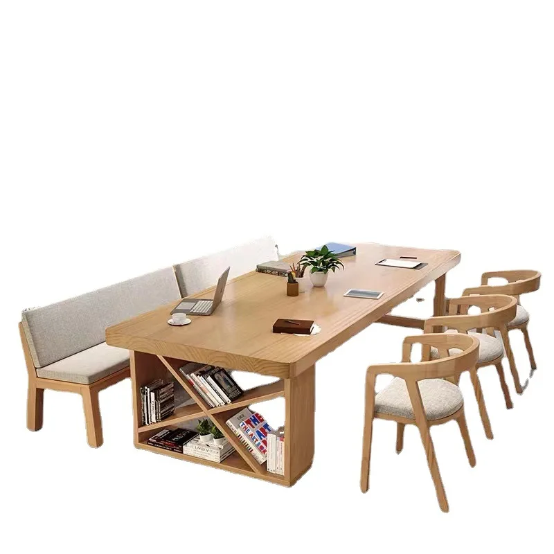 

Solid wood conference table Modern simple library Learning living room Large desk Meeting desk Workbench