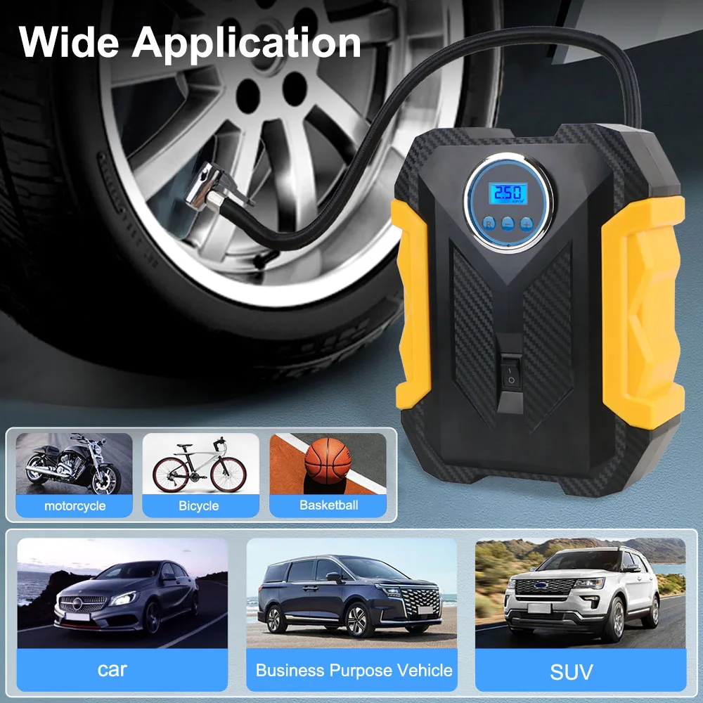 Portable Air Compressor 150PSI 120W Tire Inflator Cigar Lighter Plug LCD Display 12V Digital Air Pump With LED Light