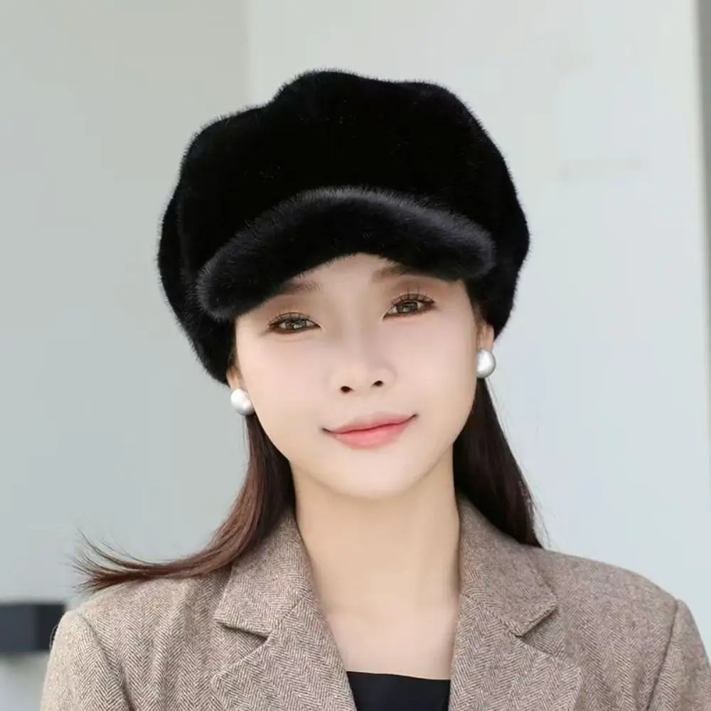 

Fashion Protection From Cold Women Beret Imitation Mink Light Luxury Thick Warm Hat Solid Color Winter All-match Hat