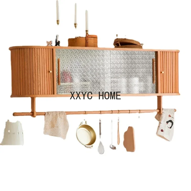 

Wall-Mounted Kitchen Wall-Mounted Nordic Solid Wood Storage Glass Dining Room/Living Room Wall