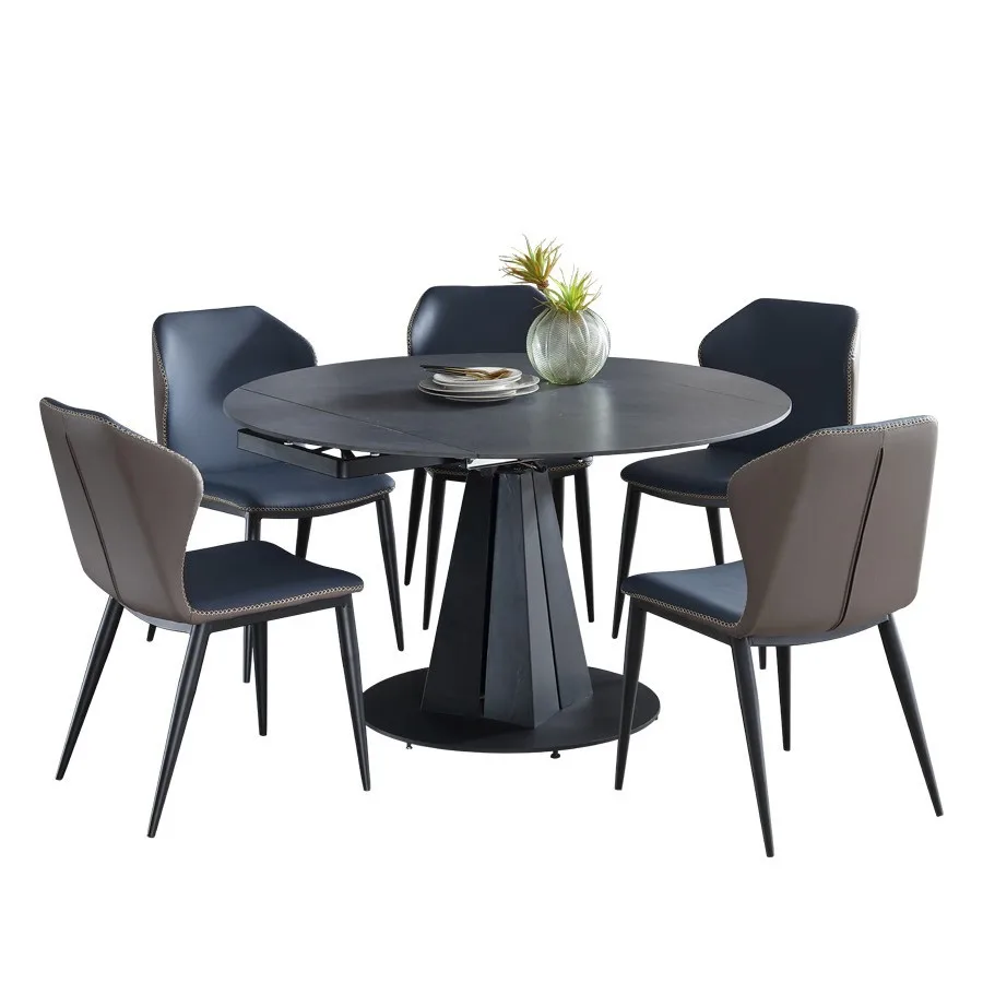 

Italian style, rock slab, dining table and chairs, combination, rotating, telescopic, round dining table, household