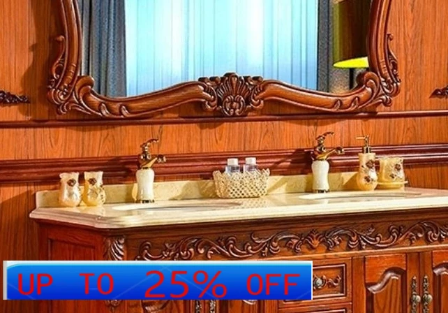 

LMM European double basin marble countertop American washing floor cabinet carving