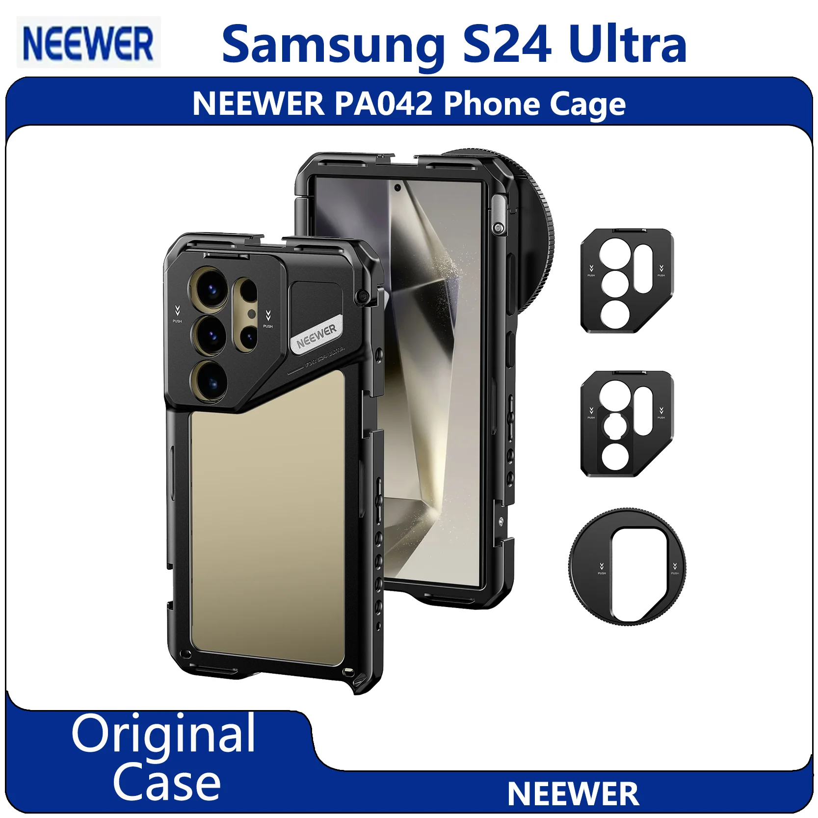 

Original NEEWER Phone Cage Video Rig For Samsung Galaxy S24 Ultra with 360° NATO Rail & 1/4" Threads for 8K Cinematic Shooting