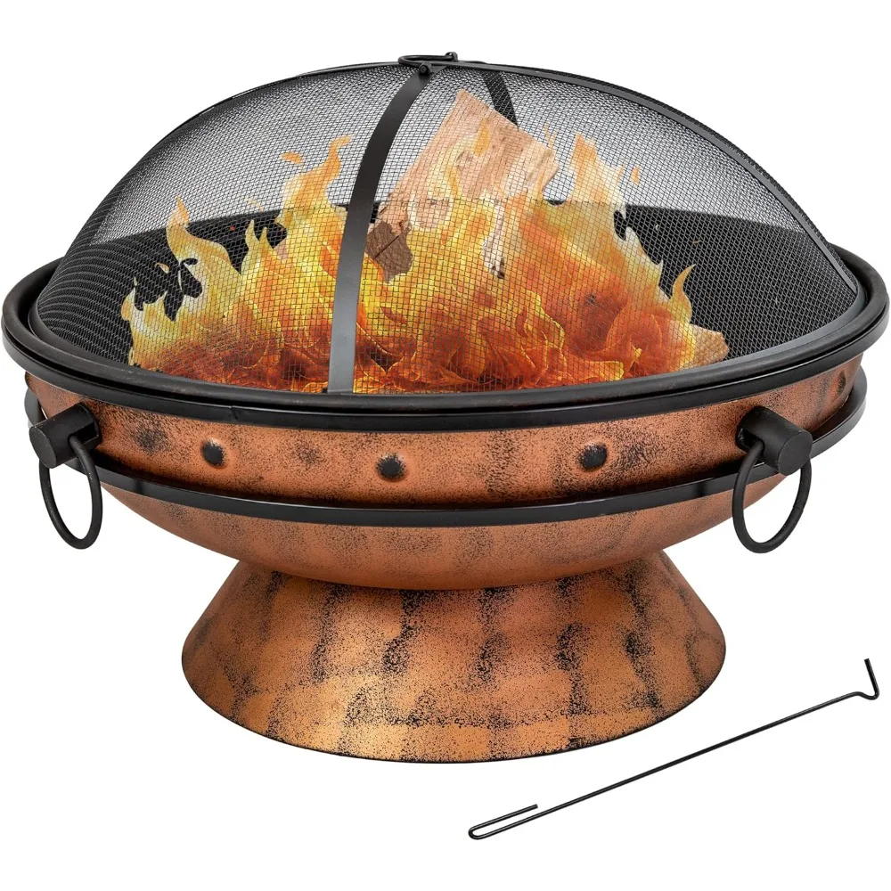 

Large 30-Inch Outdoor Wood Burning Fire Pit with Poker and Screen in Copper Finish by Royal Cauldron