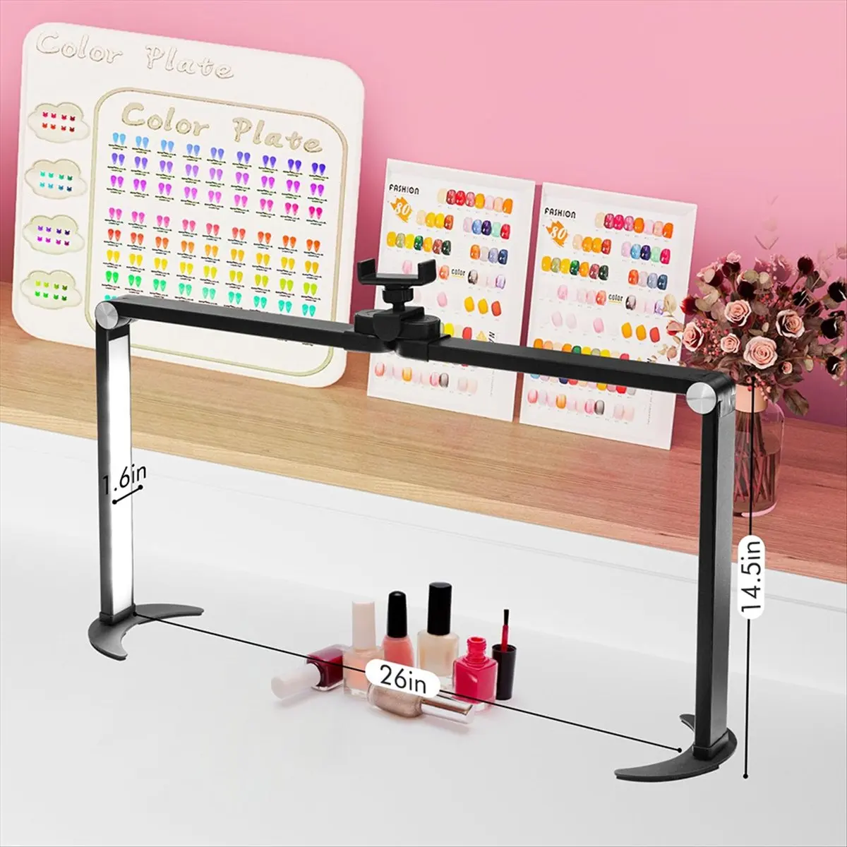 

Верхние складные лампы для ногтей для стола, большой технический светильник для ногтей с держателем для телефона, светодиодная лампа в форме полумесяца, наращивание ресниц, макияж, распыление (ЕС)