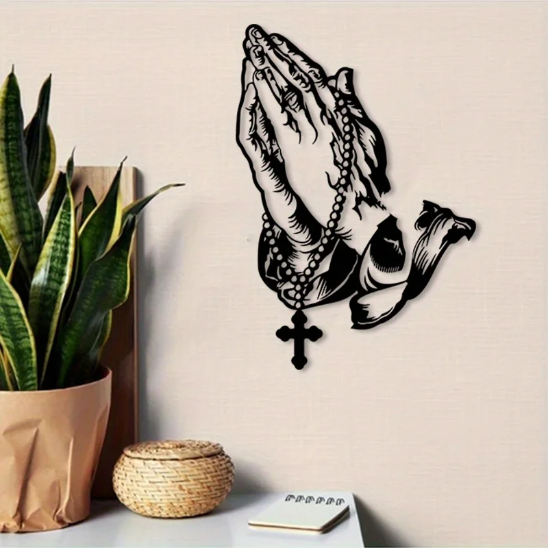 Betende Hände Kreuz Eisen Metall Wandkunst, Religiöse Wanddekoration für Wohnzimmer Schlafzimmer Kirche, Christliches Geschenk