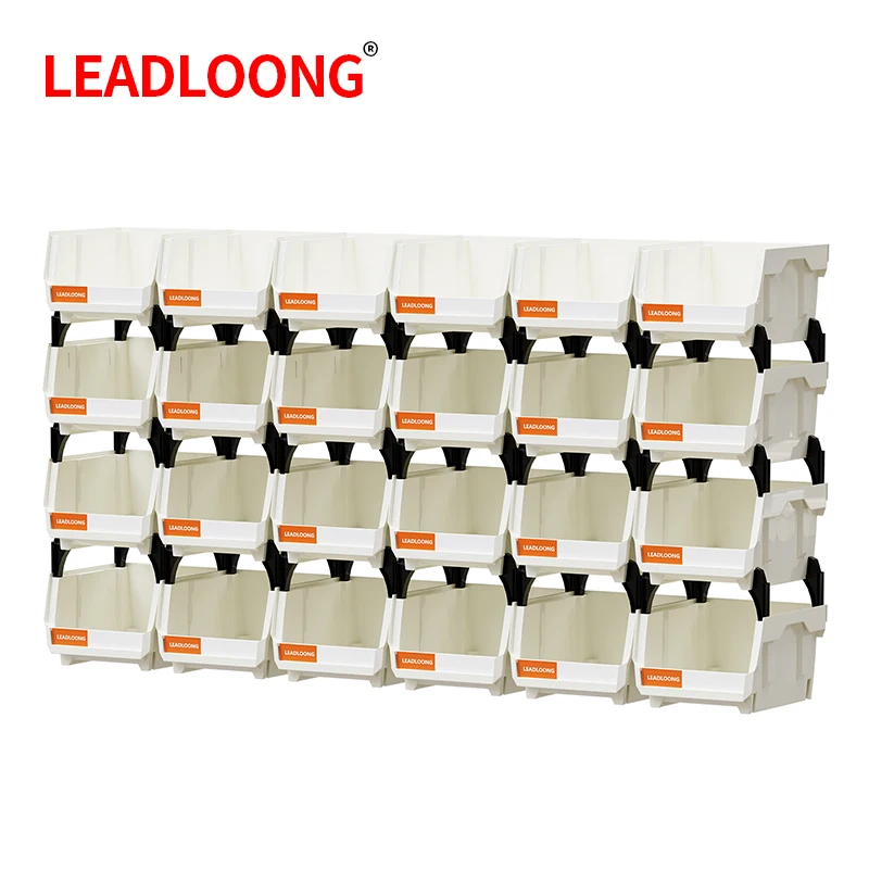 LEADLOONG White Parts Bin 6/24pcs 13.5x10.5x7.6cm/5x4*3inch Stackable Plastic Garage Tool Storage Box Container Organizer Bin