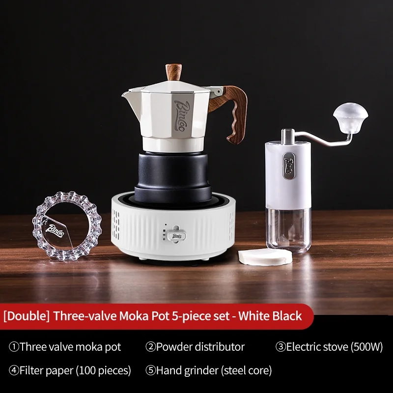 Bincoo Three Valve Moka Pot Small Espresso Machine Coffee Pot Electric Stove Grinder Set Person