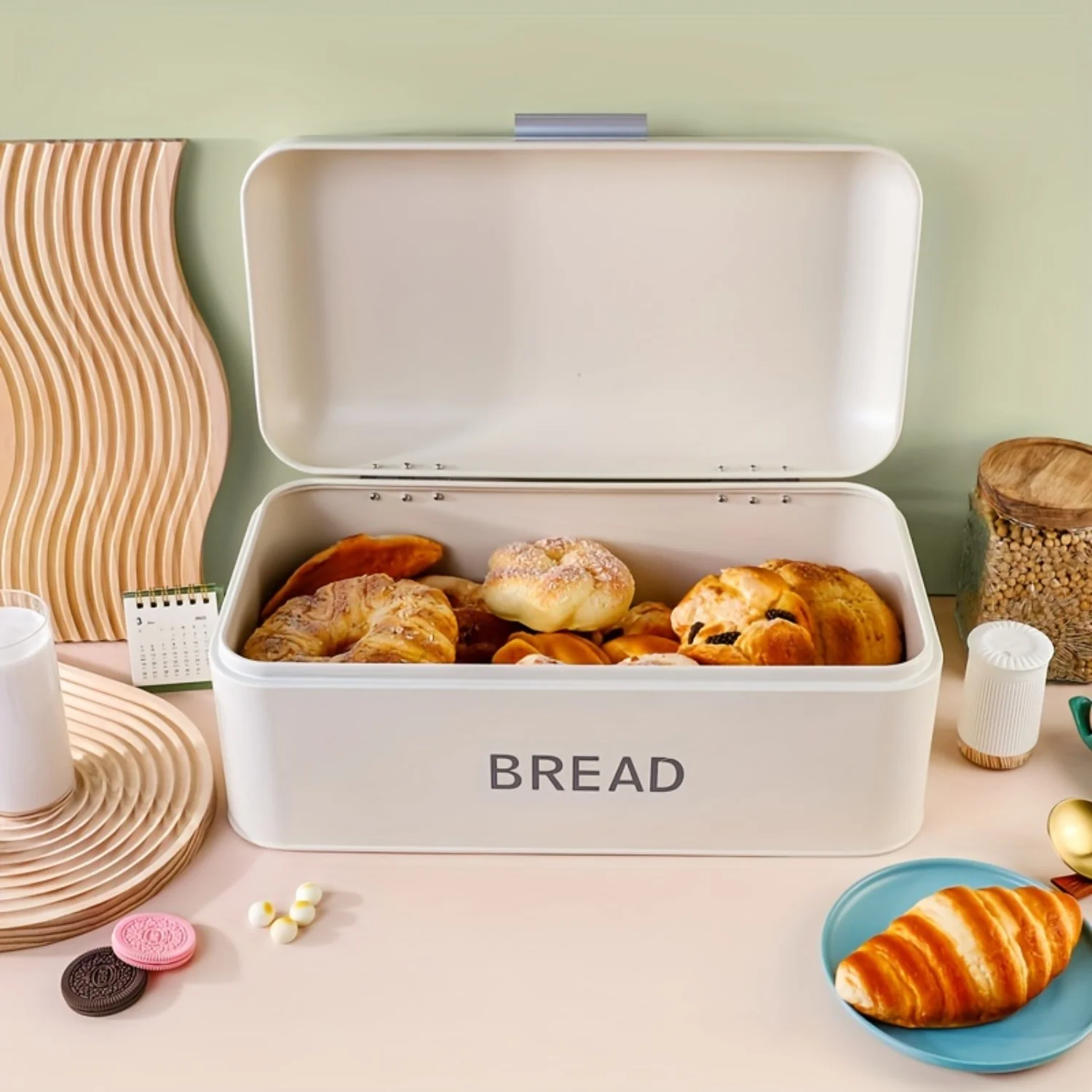 Nordic Style Iron Bread Box with Flip Top Lid - Large Capacity for Snacks and Sundries - Multipurpose Organizer, Non-Waterproof