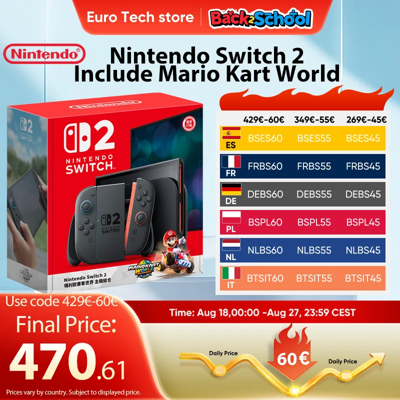 Estreno mundial Nintendo Switch 2 Pantalla de 7,9 pulgadas Joy‐Con Mango Consola ajustable de audio mejorada Incluye Mario Kart World