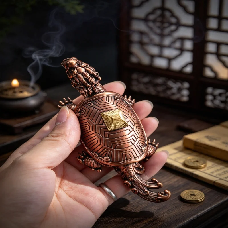 Vintage Craft Dragon Tortoise Carrying Pagoda Figurine Traditional Feng Shui Decoration Office Tabletop Display Art Collectible