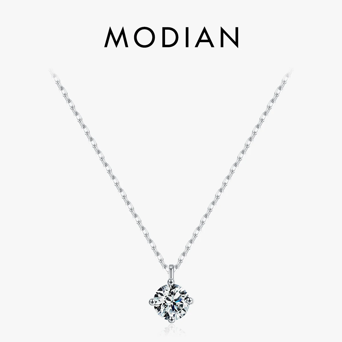 MODIAN 925 Sterling Silver Classic Round 1CT Zirconia Pendant Necklaces For Women Wedding Engagement Luxury Fine Jewelry Gift