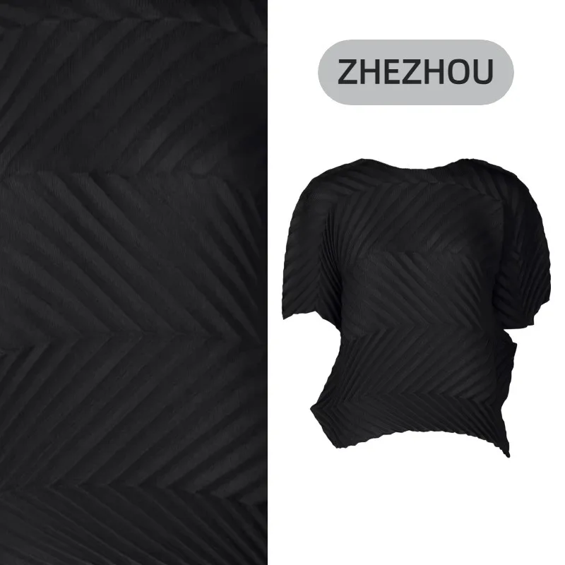 

Miyake Pleated T-Shirt 2025 Minimalist Versatile Commuter Short-Sleeve Top Solid High-Stretch Flattering Slim Women's Fall New