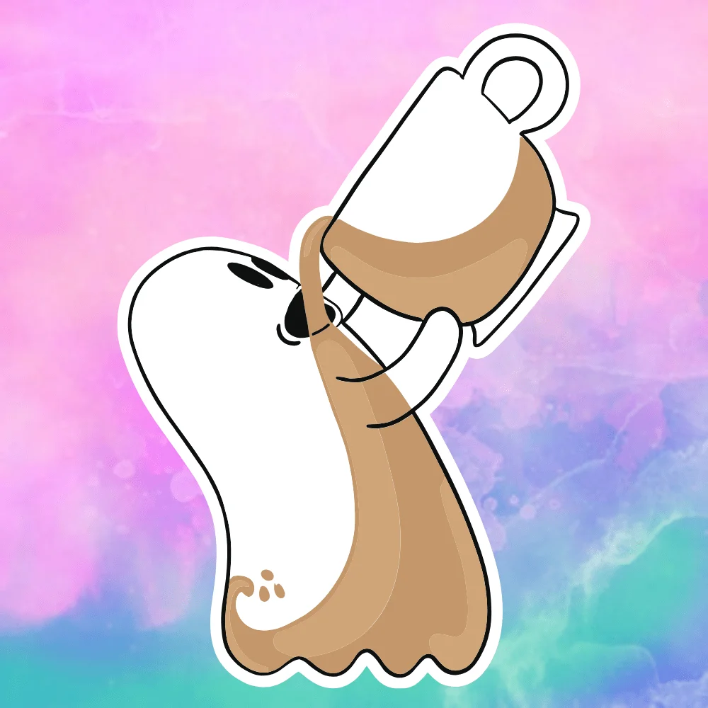 3pcs Ghost Drinking Coffee, full of cute contrast and cute ghost stickers, suitable for decorating laptops, water bottles, etc