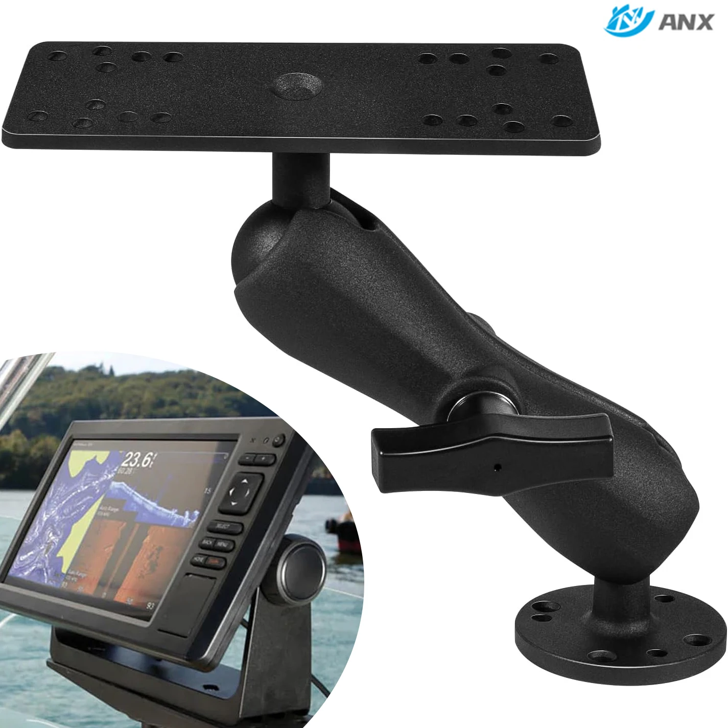 fish-finder-mount-with-15--c-size-ball-medium-arm-marine-electronic-depth-finder-mount-for-boat-360°-rotation-for-garmin