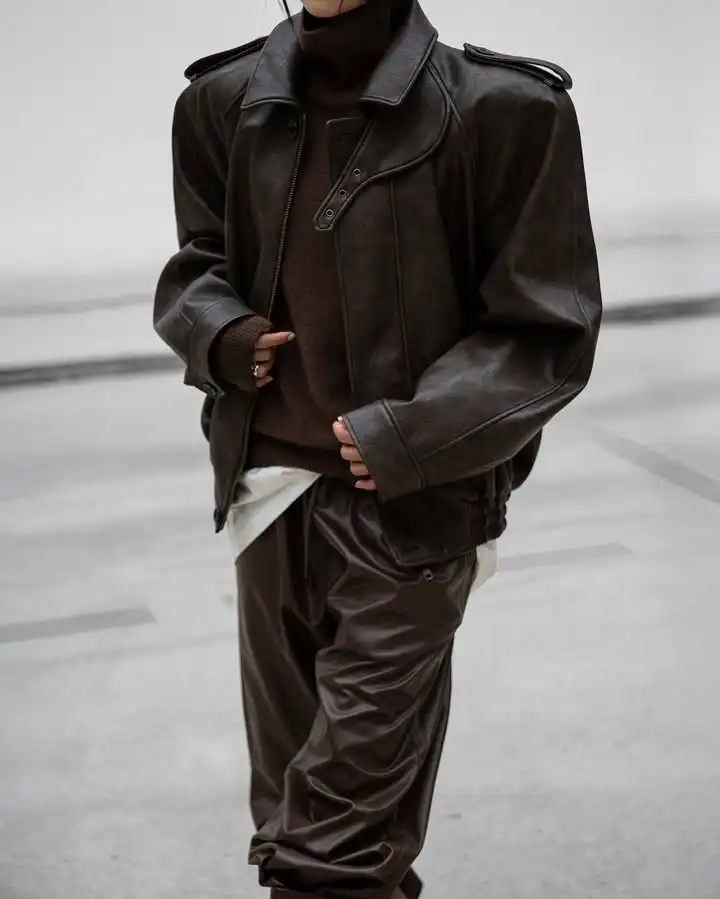 Mulheres sólida gola jaqueta de couro casual manga cheia lapela botão zíper solto jaquetas curtas 2026 senhora primavera outono wear