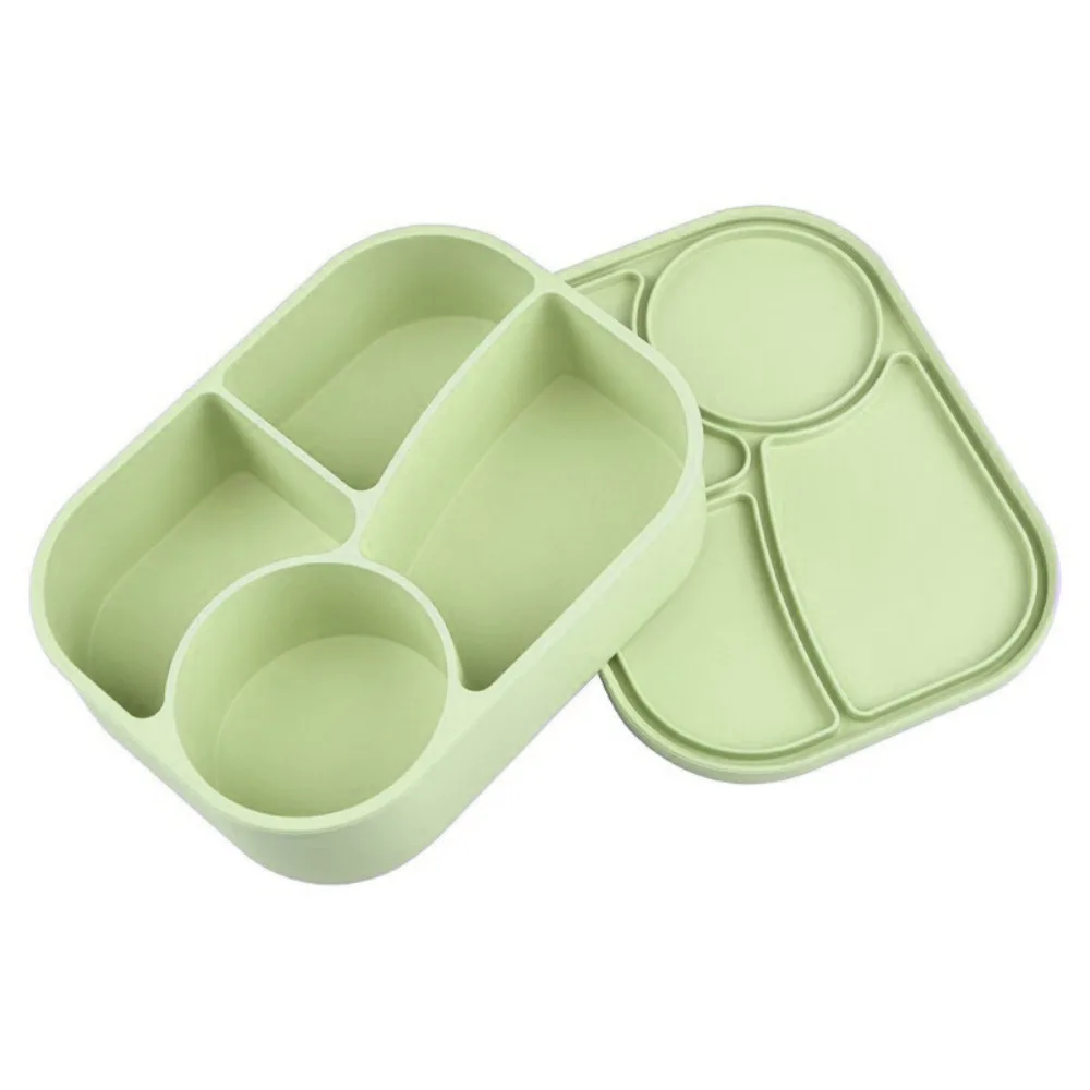 Rectangular Silicone 4 Grid Lunch Box Leak Proof With Compartments Food Box Heat Resistant Microwavable Picnic Box Office