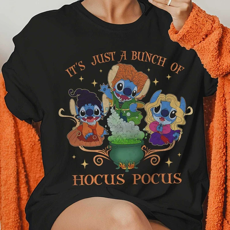 Stitch and Magical Romance Themed Women's Pure Cotton T-shirt, Men's and Women's New Casual and Fashionable Street Wear