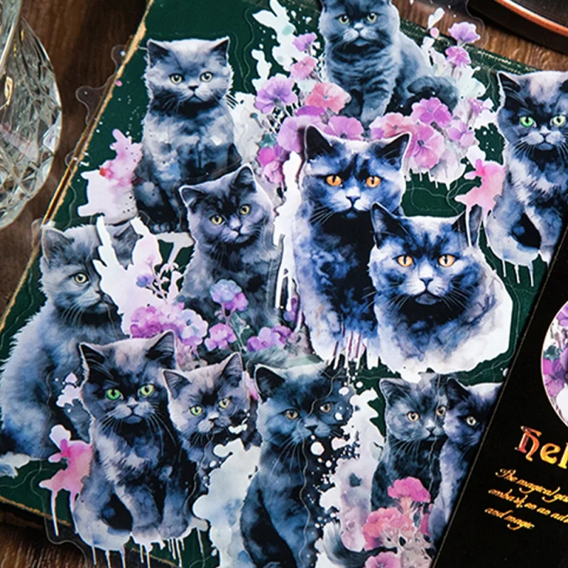 Mr.Paper 20pcs Vintage Black Cat Stickers  For  Journal Decorations DIY