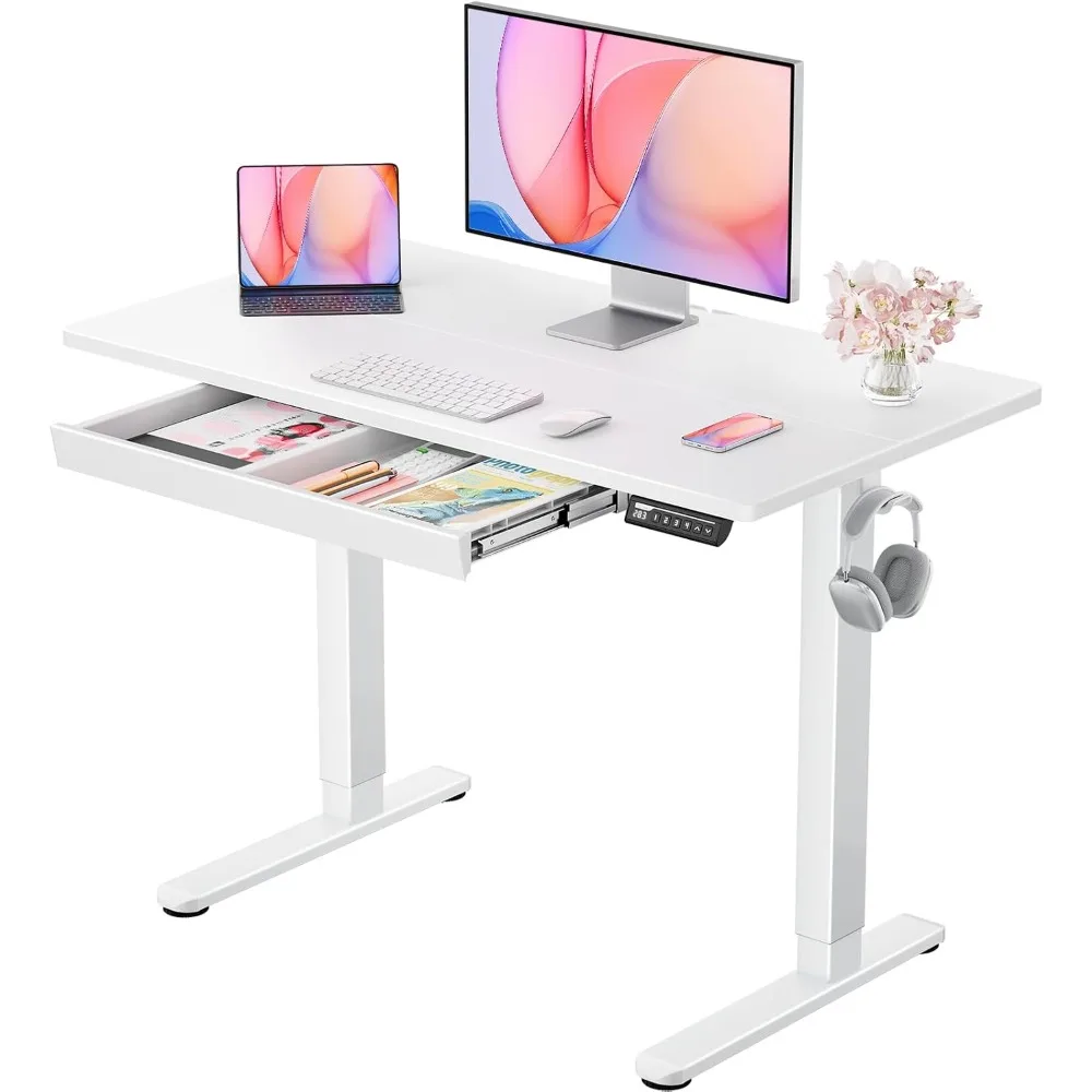 

44" x 24"Electric Standing Desk with Drawers,Height Adjustable Desk with 4 Preset Heights, Ergonomic Rising Home Office Computer