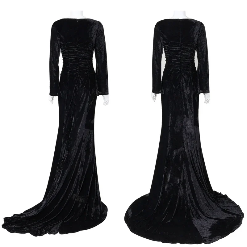 Morticia Cosplay Costume for Women, Black Sexy Slim Fit Wig, Party Evening Dress for Halloween and Carnival Cos