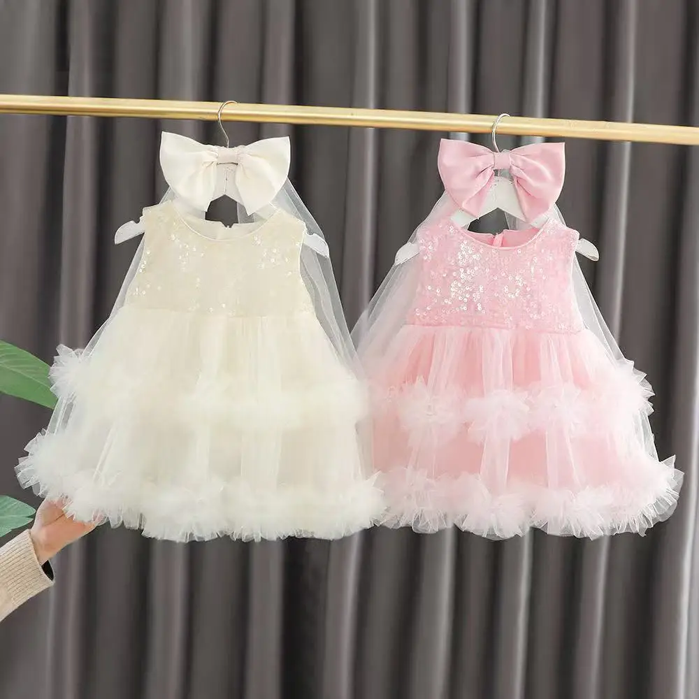 

Girls Dress Summer 2025 New Children's Sequins Vest Dress Baby Girl Fluffy Princess Skirt 80-120CM Kids Clothing