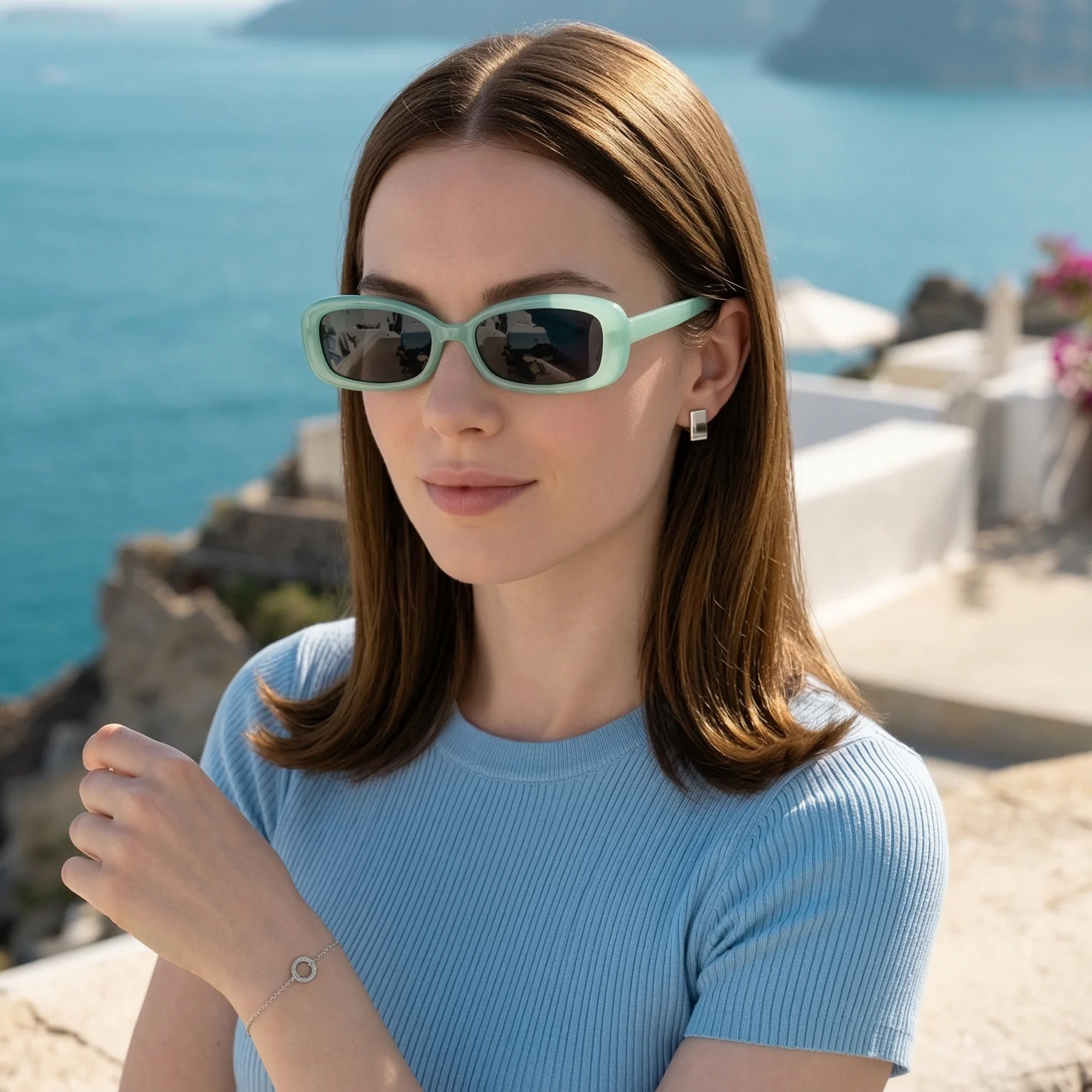 Trendige schmale rechteckige Sonnenbrille für Damen, Vintage-Sonnenbrille mit kleinem Rahmen, klassische bunte Farbtöne