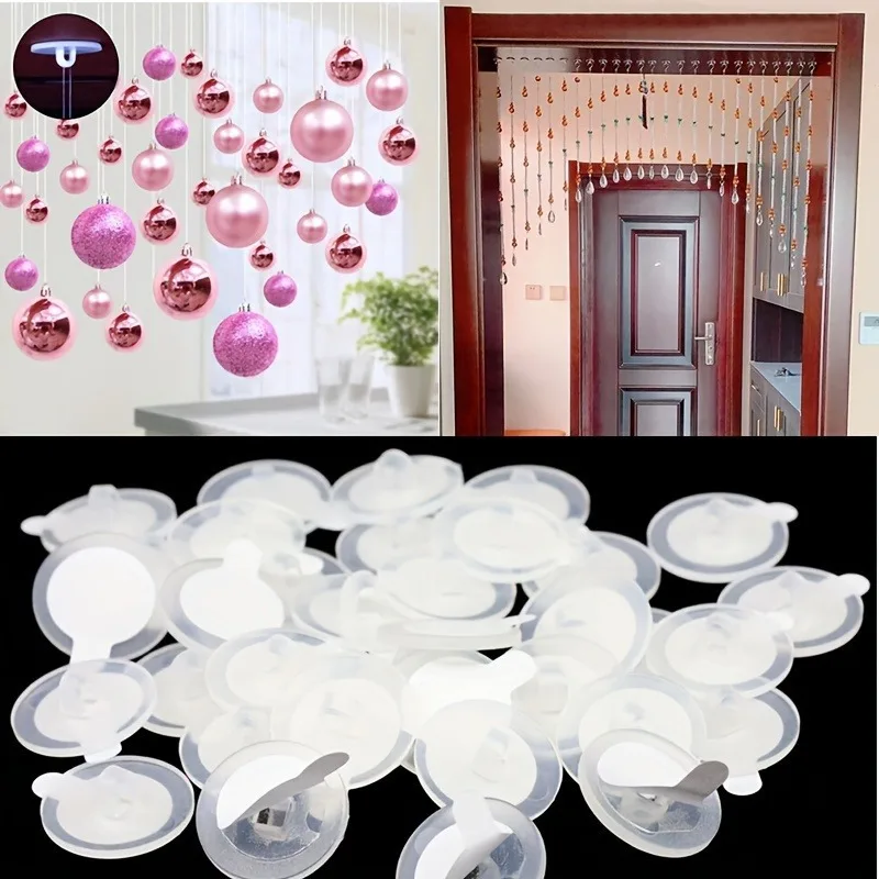 50 Piece Mini Transparent Ceiling Hooks - Easy to Install, Self-Adhesive and Traceless for DIY Decorations, Parties, Christmas view 2