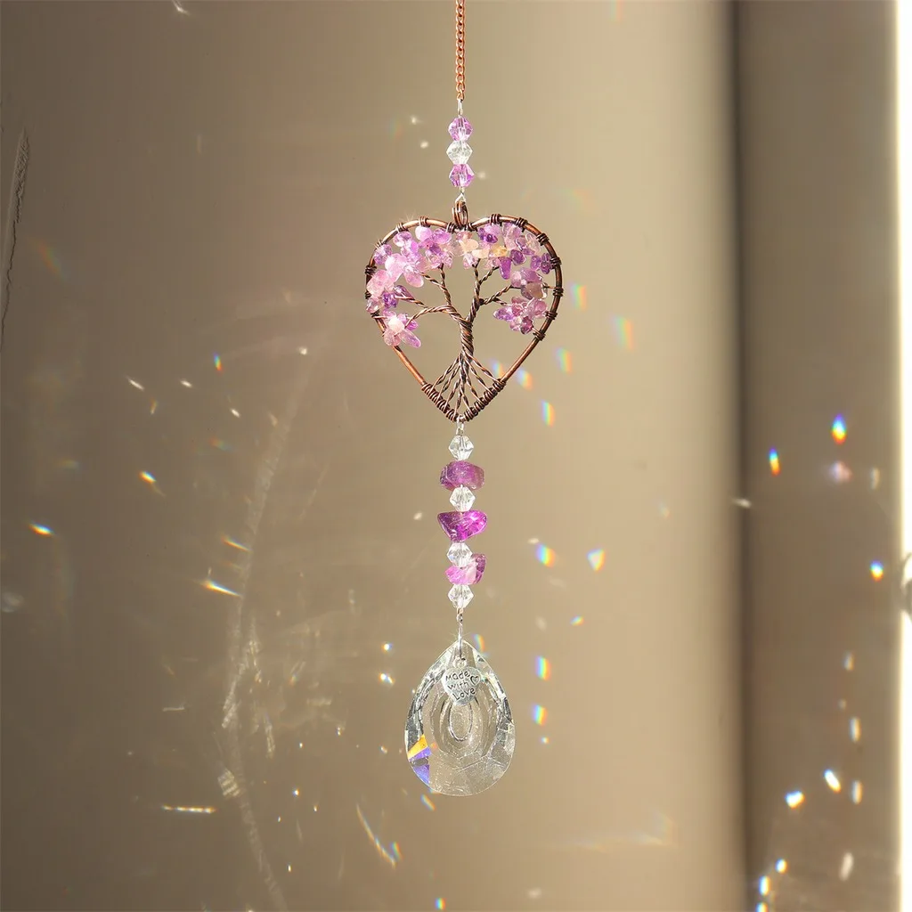 Suncatcher Rustic Crystal Chip Hanging Ornament Hanging Decor Natural Window Hanging Decoration For Bedroom Garden Living Room