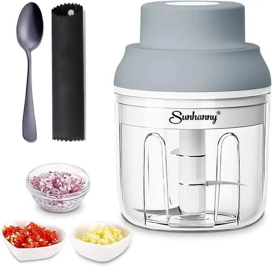 

Mini Electric Garlic Chopper with Peeler & Spoon, 250ML Food Processor, Gray